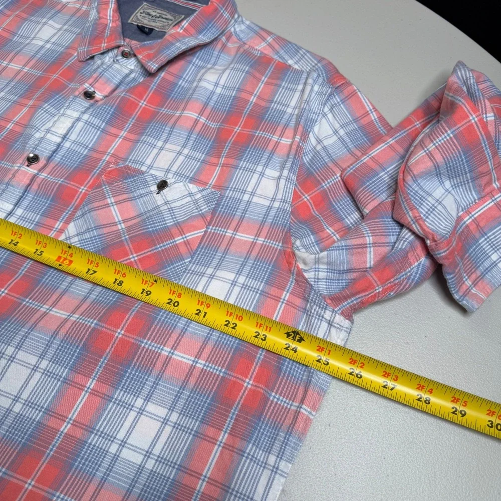 Flag & Anthem Mens XL Tall Plaid Button Down Shirt Coral Blue SM20WS188TL - Picture 4 of 12